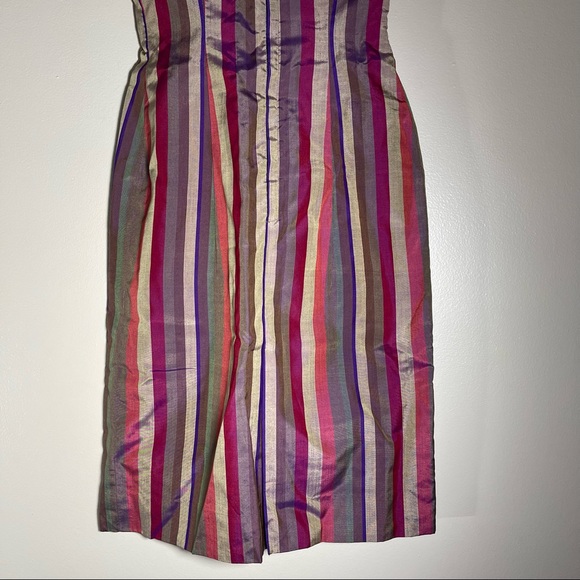 VTG 50s 60s Silk Striped Multicolored Stripes Handmade Dress Sheer Lining Lk New - Picture 7 of 16